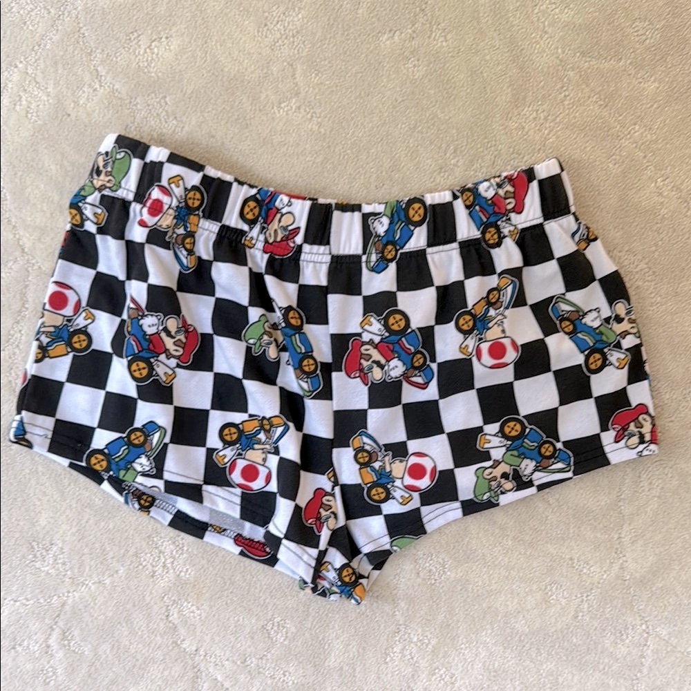 NWOT Super Mario Race Checkered Print Shorts, Medium